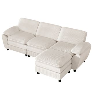 Canapé Modulaire 258x86,1x87,8 Cm 3 Places Avec Ottoman Amovible, En Velours Côtelé, Blanc