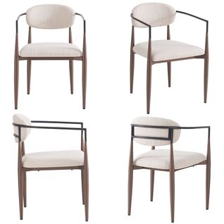 Lot De 4 Fauteuils De Salle à Manger En Tissu Lin Beige - Pieds Métal Et Réglables