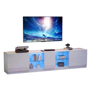 Meuble TV 160cm LED 16 Couleurs 2 Tiroirs Façade Blanc Brillant Mdf