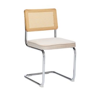 Lot De 2 Chaises De Salle à Manger Cantilever 59x45x81 Cm, Dossier Cannage, Velours, Beige