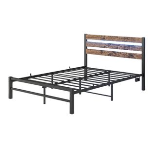 Lit Simple 120x200 Cm Avec Tête De Lit, LED Coloré Et Ports USB, Structure Métal, Noir