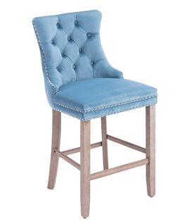 Lot De 2 Tabourets De Bar 60x50x104 Cm Dossier Haut, Velours Bleu Clair, Pieds En Bois