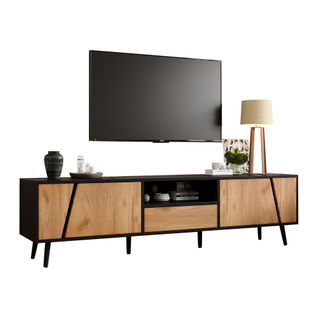 Meuble TV 180cm Pour Téléviseurs Jusqu'à 75" 2 Portes 1 Tiroir, Panneaux De Particules Couleur Bois