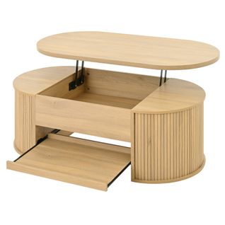 Table Basse Relevable 110x55.5x40/55 Cm, Étagère Coulissante, MDF, Couleur Naturel