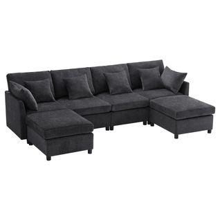 Canapé Modulable Avec 6 Places, Ottoman Amovible, 6 Coussins, En Tissu Chenille, Gris