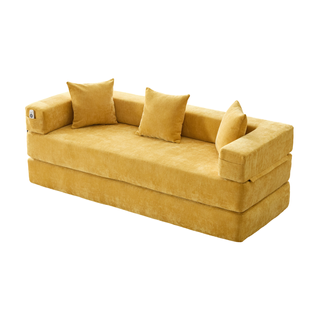 Canapé Modulable 2 Places 198x79x60 Cm Avec Poches Latérales, En Tissu Chenille, Jaune Moutarde