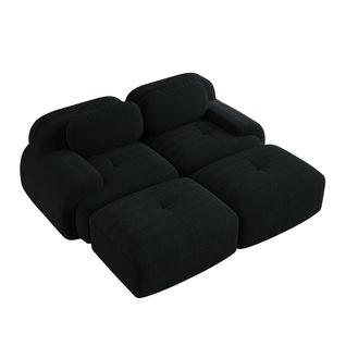 Canapé 2 Places Modulable En Velours Côtelé, Ergonomique, Antidérapant, Noir