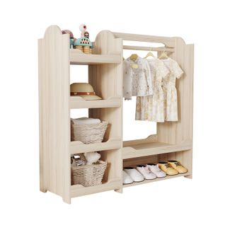 Armoire 110x39x110 Cm Pour Enfant Avec Penderie, 4 Étagères, En Mdf, Couleur Naturel