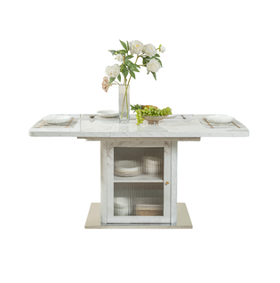 Table De Salle à Manger Rectangulaire Moderne 120/160x80x76cm, Extensible, 1 Porte, Blanc