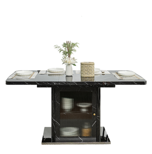 Table De Salle à Manger Rectangulaire Moderne 120/160x80x76cm, Extensible, 1 Porte, Noir