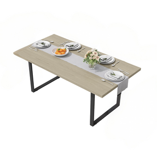 Table De Salle à Manger 160×81 Cm Avec Cadre Métal,en Mdf, Noir Et Naturel, Sans Chaises