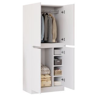 Armoire 70 X 40 X 170 Cm, 4 Portes, 3 Étagères, 1 Tringle, Blanc