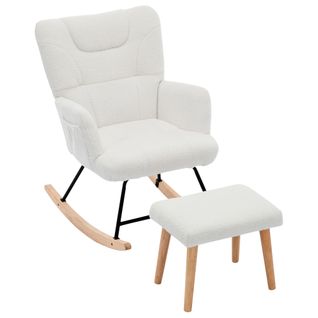 Fauteuil à Bascule 62x82x87cm, Avec Repose-pieds, Inclinaison Jusqu'à 30 Degrés, Blanc.
