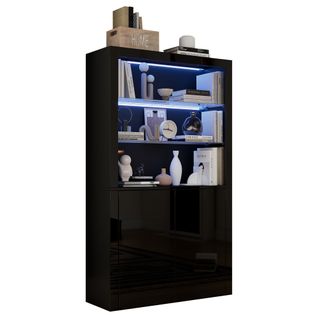 Vitrine 100x35x170 Cm Avec 2 Étagères En Verre, Éclairage LED, 2 Portes, Noire