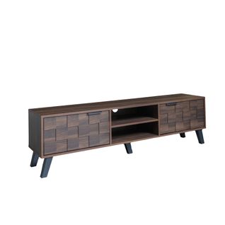 Meuble TV Moderne 160.5x35.5x45cm Avec 2 Portes Et 2 Compartiments Ouverts, Marron