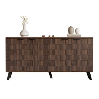 Buffet Moderne 160.5x35.5x78cm, 4 Portes, Poignées Noir Mat, Marron