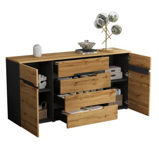 Buffet De Salon 160x40x80 Cm Avec 2 Portes, 4 Tiroirs, En Mdf, Couleur Bois