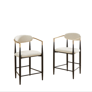 Lot De 2 Fauteuils De Bar Avec Dossier, Accoudoirs, Cadre Métallique, En Tissu, Beige Et Noir