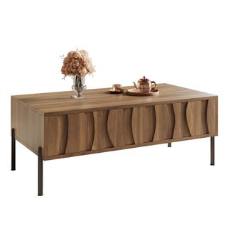 Table Basse Moderne 105x55x41 Cm Avec 2 Tiroirs, Grand Espace De Rangement, Mdf, Naturel