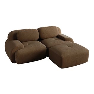 Canapé Angle 2 Places Modulable En Velours Côtelé, Ergonomique, Antidérapant, Marron