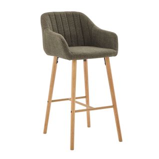 Lot De 2 Tabourets De Bar Moderne Avec Dossier, Accoudoirs, Assise En Lin Et Pieds En Bois, Vert