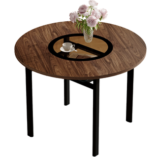 Table De Salle à Manger Ronde 100x76 Cm Avec Rangement Verre, En Mdf/verre/métal, Marron Et Noir