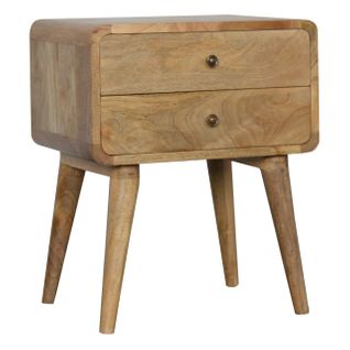 Table De Chevet 45x35x55 Cm Avec 2 Tiroirs, 4 Pieds Stables, En Bois, Couleur Chêne