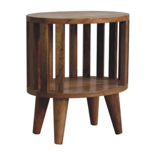 Table De Chevet 36x26x40 Cm Avec 4 Pieds, Cadre En Acier, Étagère Ouverte, En Bois, Couleur Marron