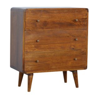 Table De Chevet 70x35x80 Cm Avec 3 Tiroirs, Pieds Stables, En Bois, Couleur Marron