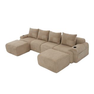 Canapé D'angle Modulable 4 Places 333x174x80 Cm, Canapé En U Avec 2 Repose-pieds, Tissu, Kaki