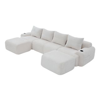 Canapé D'angle Modulable 4 Places 333x174x80 Cm, Canapé En U Avec 2 Repose-pieds, Tissu, Beige