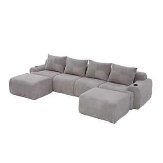 Canapé D'angle Modulable 4 Places 333x174x80 Cm, Canapé En U Avec 2 Repose-pieds, Tissu, Gris Clair