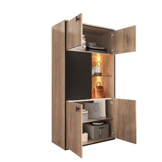 Vitrine Moderne 77,8x36x150 Cm Avec 4 Portes Et 1 Porte Coulissante Et LED, Bois, Couleur Bois