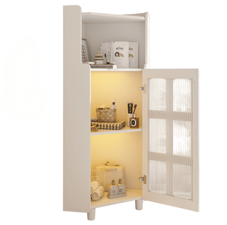 Caisson D'angle 63,5x124 Cm Armoire D'angle Avec LED, Étagère Ouverte, 1 Porte, En Mdf, Blanc