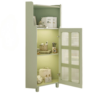 Caisson D'angle 63,5x124 Cm Armoire D'angle Avec LED, Étagère Ouverte, 1 Porte, En Mdf, Vert