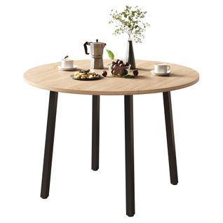 Table à Manger Rabattable Ronde ⌀ 100x75 Cm 2-4 Personnes, Pieds Métal, Mdf, Couleur Chêne