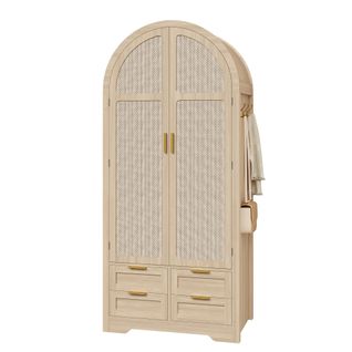 Armoire à Rangement 80x50x179 Cm Avec 2 Portes, 4 Tiroirs, Crochets, Barre De Penderie, Mdf, Chêne