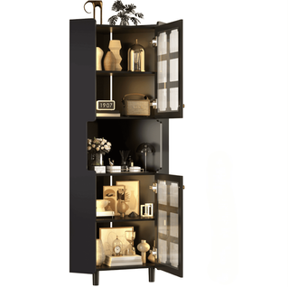 Caisson D'angle 63,5×157,5 Cm Avec LED, 2 Portes En Verre, Rangement, En Mdf, Noir