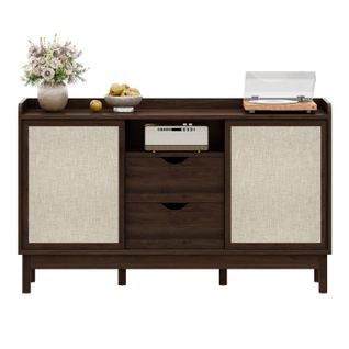 Buffet Vintage 150x39.5x80 Cm Avec 2 Tiroirs Et 2 Portes Coulissantes, Panneaux Particules, Brun