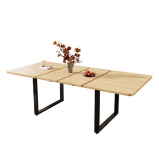 Table à Manger Rectangulaire Extensible 140/180/220x80 Cm Pour 6 à 10 Personnes En Mdf, Chêne