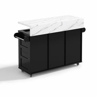 Îlot De Cuisine Mobile 120x42/60x93 Cm Avec 3 Tiroirs, 2 Portes, Plateau Rabattable, Mdf, Noir