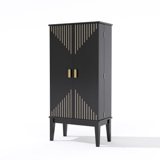Buffet De Cuisine Vintage 59x30x120,7 Cm Avec 2 Portes Et Étagères, Mdf, Noir