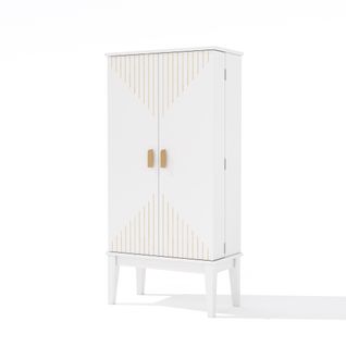 Buffet De Cuisine Vintage 59x30x120,7 Cm Avec 2 Portes Et Étagères, Mdf, Blanc