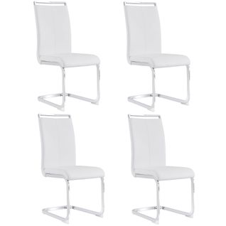 Lot De 4 Chaises Blanc Cantilever Métal Chromé, Revêtement En Cuir Synthétique