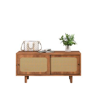 Meuble à Chaussures Bois Noyer 104 X 40 X 48 Cm, 2 Portes Coulissantes, Avec Étagères Réglables