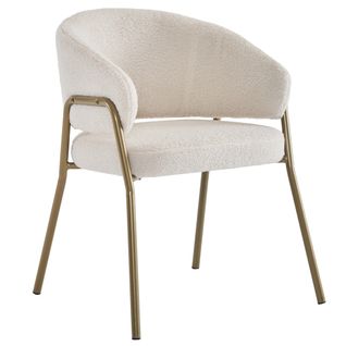 Chaise De Salle à Manger Blanche En Tissu Bouclé, Pieds Métal Dorés, Design Moderne