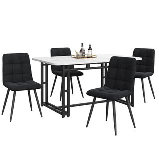 Ensemble Table à Manger 140x80 Cm Avec 4 Chaises En Velours Noir