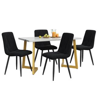 Ensemble Table à Manger 117x68 Cm Avec 4 Chaises Velours Noir, Pieds Métal Doré
