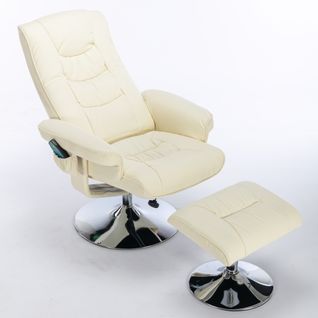 Fauteuil De Massage En Pu Beige Avec Repose-pieds, 5 Points Et Chauffage