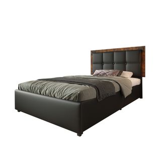 Lit Enfant LED 90x200 Cm Avec 4 Tiroirs De Rangement Et Tête Réglable, Sommier à Lattes, Pu Noir